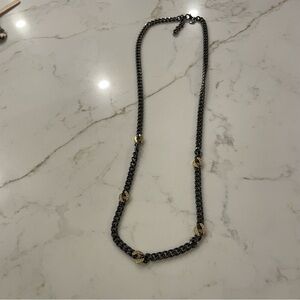 Stella & Dot hematite necklace. Black metal with gold accents and crystals. EUC